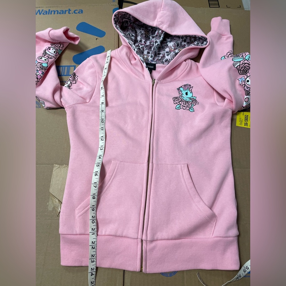 Tokidoki Pink Hoodie Sweatshirt Floral Quartz Small Donutella Unicorno Used - Picture 16 of 16